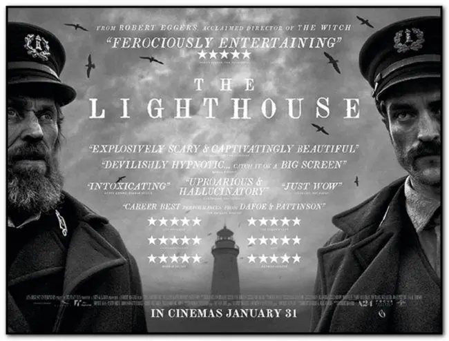The lighthouse, a film poster in black and white