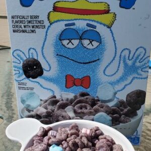 A bowl full of boo berry kaws packet