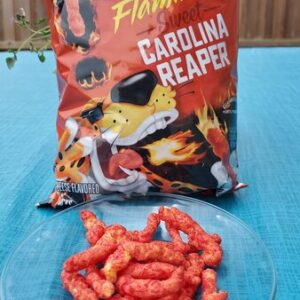 Cheetos flaming hot sweet, Carolina rapper in a plate